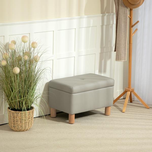 Baú de Armazenamento para Dormitório 33L Puff de Armazenamento Estofado em PU Banco de Arrumação 60x38x40 cm Cinza Claro