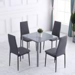Conjunto de 4 Cadeiras de Sala de Jantar Estofadas em Linho e Pés de Metal para Cozinha Carga Máxima 120kg 41x50x97cm Cinza