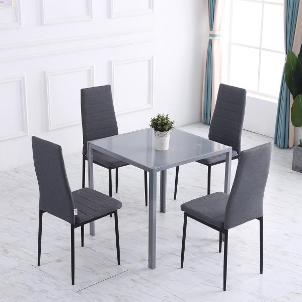Conjunto de 4 Cadeiras de Sala de Jantar Estofadas em Linho e Pés de Metal para Cozinha Carga Máxima 120kg 41x50x97cm Cinza
