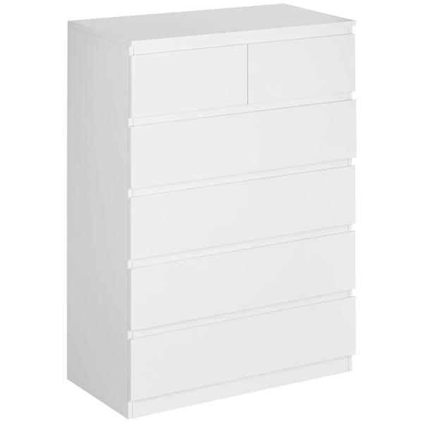 Cómoda Moderna com 6 Gavetas Cómoda de Madeira para Dormitório Entrada Sala de Estar 80x39x115cm Branco