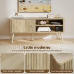 Móvel de TV para Televisão até 55 Polegadas com Porta Acanalada Prateleira Ajustável Compartimentos Abertos 115x35x49 cm Carvalho