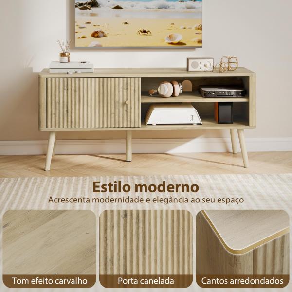 Móvel de TV para Televisão até 55 Polegadas com Porta Acanalada Prateleira Ajustável Compartimentos Abertos 115x35x49 cm Carvalho