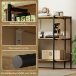 Mesa Consola com Corda de Papel Trançada à Mão Consola de Entrada de 3 Níveis com Estrutura de Aço Estilo Boémio 124x43,5x80 cm Madeira