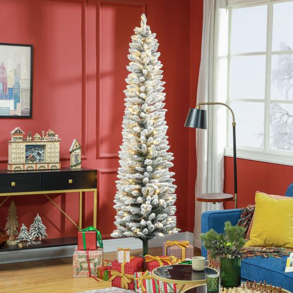 Árvore de Natal 210 cm Árvore de Natal Artificial Nevada com 180 Luzes LED 405 Ramos Verde e Branco