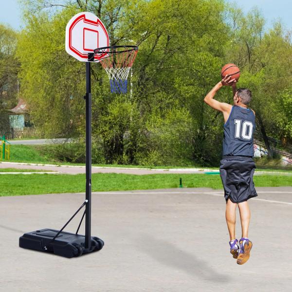 Tabela de basquetebol dobrável e ajustável em altura 150 - 210 cm branco preto e vermelho