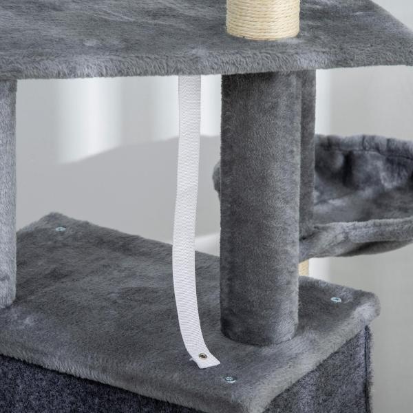 Arranhador para Gatos 127 cm com Caverna Rede Cama Plataformas Rampa de Sisal Bola Pendurada Cinza