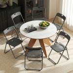 Conjunto de 6 Cadeiras Dobráveis com Encosto Curvo Assento Côncavo com Ventilação 48,5x47x75 cm Preto