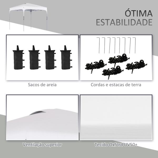 Tenda Dobrável 2,5x2,5x2,68cm Tenda de Jardim com Proteção UV 50+ Altura Ajustável com 4 Bolsas de Areia e Bolsa de Transporte para Acampamento Festas Pátio Branco