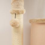 Arranhador para Gatos Grande Altura 132 cm com Plataformas Postes com Escova Bolas Suspensas e Almofadas para Arranhar Bege