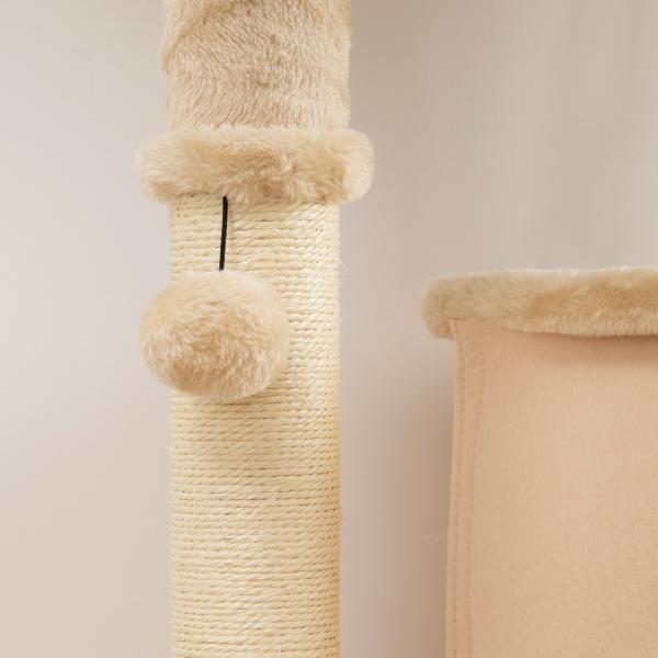 Arranhador para Gatos Grande Altura 132 cm com Plataformas Postes com Escova Bolas Suspensas e Almofadas para Arranhar Bege