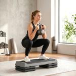 Step para Fitness Antideslizante Altura Regulável 3 Níveis de 10,5/15,5/20,5 cm Capacidade 250 kg 77x36x20,5 cm Cinza e Preto