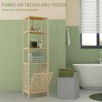 Estante de Casa de Banho em Bambu com 3 Prateleiras e 1 Cesto para Roupa Suja Removível 44x33x160 cm Natural