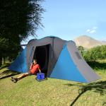 Tenda de Campismo Familiar para 4 - 6 Pessoas com 2 Dormitórios Impermeável 3000 mm com Bolsa 555x225x190 cm Cinza e Azul