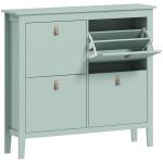 Sapateiro Estreito com 4 Compartimentos e Puxadores de Couro PU para Corredor e Hall 105x24x95,5 cm Verde Claro