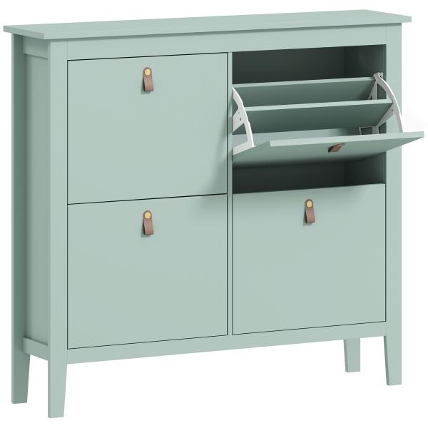 Sapateiro Estreito com 4 Compartimentos e Puxadores de Couro PU para Corredor e Hall 105x24x95,5 cm Verde Claro