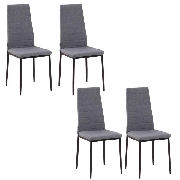 Conjunto de 4 Cadeiras de Sala de Jantar Estofadas em Linho e Pés de Metal para Cozinha Carga Máxima 120kg 41x50x97cm Cinza