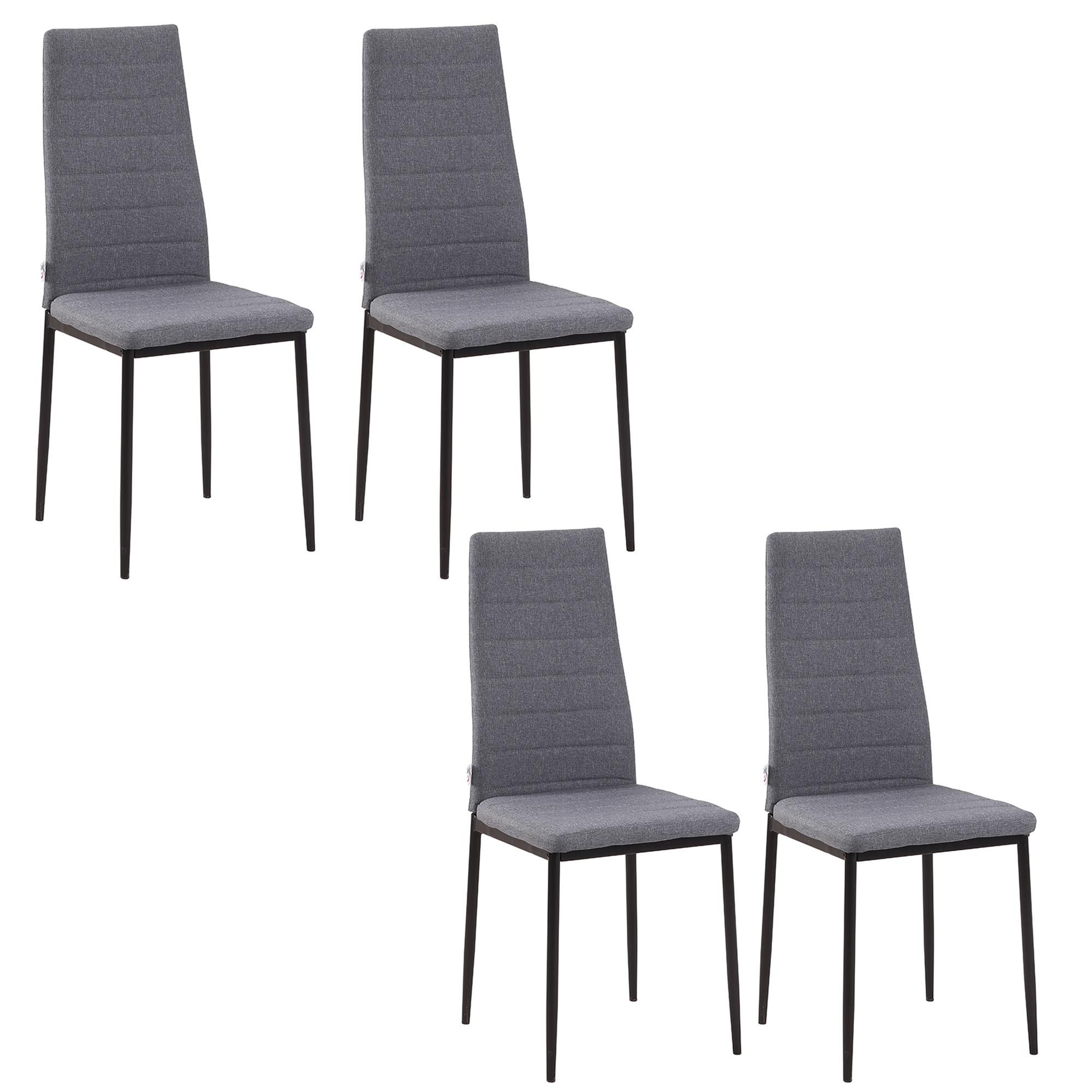 Conjunto de 4 Cadeiras de Sala de Jantar Estofadas em Linho e Pés de Metal para Cozinha Carga Máxima 120kg 41x50x97cm Cinza