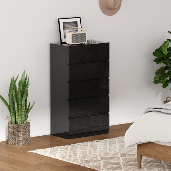 Cómoda com 5 Gavetas de Madeira Cómoda de Dormitório Cómoda Branca para Sala de Estar Estilo Moderno 55x34x100 cm Preto