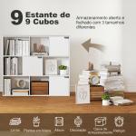 Estante para Livros de 3 Níveis com 9 Cubos, 3 Portas e 6 Compartimentos Abertos, 106x24x95 cm, Branco