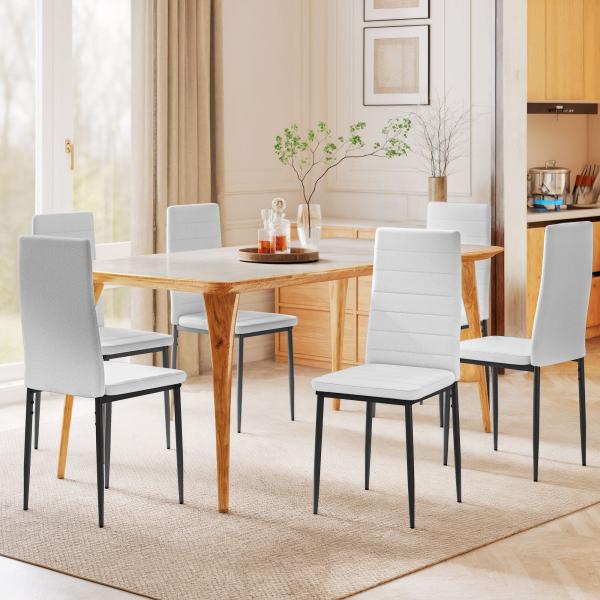 Conjunto de 6 Cadeiras de Sala de Jantar Estofadas em Linho com Pernas em Metal Cadeiras Modernas para Cozinha Quarto Suporta até 120 kg 41x50x97 cm Branco