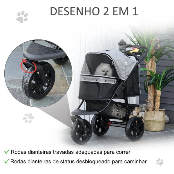 Carrinho de animais de estimação dobrável com rodas Correias de segurança e cesto de armazenamento 109,5x57,5x106,5 cm Cinza e preto