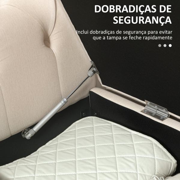 Banco de Pé de Cama de Linho com Dobradiças na Tampa Pés de Madeira e Apoio para os Braços 146,5x49x74,5 cm Bege
