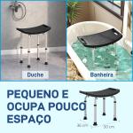 Banco de Duche com Altura Ajustável em 8 Posições com Base de Borracha Antiderrapante 50x36x39,5 - 56,5 cm Preto