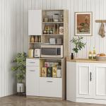 Armário de Cozinha Alto com 3 Portas, 9 Prateleiras, Gaveta e Prateleiras Ajustáveis, Estilo Moderno, 80x35x180 cm, Branco e Carvalho