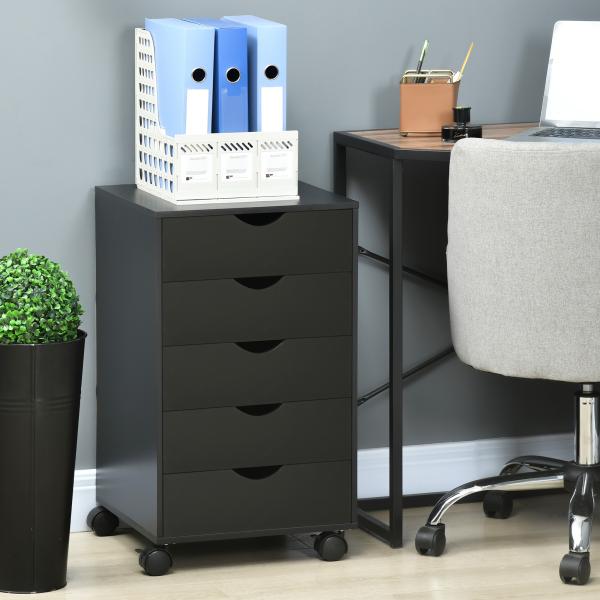 Bloco de Gavetas com Rodas Bloco de Gavetas para Escritório com 5 Gavetas 40x40x67 cm Preto