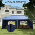 Tenda Dobrável 6x3 m Pop - up com 4 Laterais Desmontáveis Tenda de Jardim com 2 Janelas Visíveis Saco de Transporte Azul