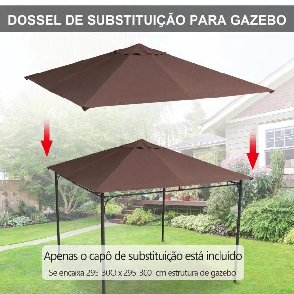 Toldo de substituição de 3 x 3 m para barraca de jardim gazebo ao ar livre com 8 orifícios de drenagem e ventilação marrom