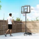 Tabela de Basquetebol com Altura Ajustável 216 - 277 cm Aro de Basquetebol para Exterior com Rodas e Base Recarregável Preto