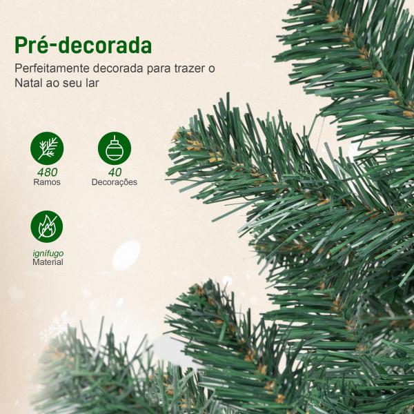 Árvore de Natal de 150 cm com Decorações 150 Luzes LED Branco Quente 8 Modos de Iluminação e 480 Ramos Verde