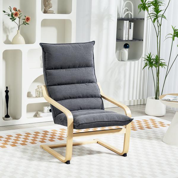 Poltrona de Sala de Estar Moderna com Encosto Alto Apoio para os Braços e Pés de Madeira Estofada em Veludo 67x83x105 cm Cinzento