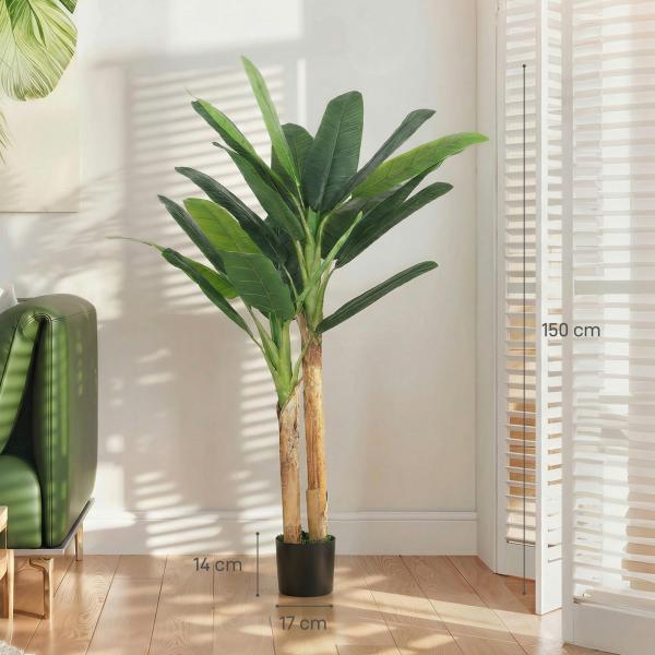 Planta Artificial de Bananeira 150 cm com Vaso - Ideal para Decoração de Interiores - Cor Verde