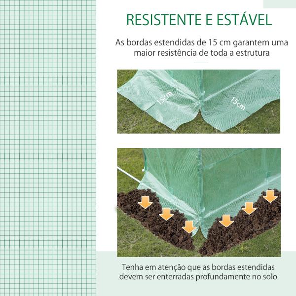 Estufa Tipo Túnel 600x300x200 cm com Porta 12 Janelas Cobertura de PE 140g/㎡ para Cultivo de Plantas e Verduras Verde