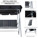 Baloiço de Jardim Exterior de 3 Lugares com Toldo Ajustável, Encosto Respirável e Estrutura Metálica para Terraço e Varanda, Suporta até 240 kg, 171x108x150 cm, Preto