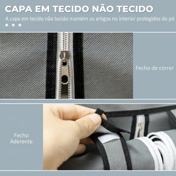 Roupeiro de Tecido Dobrável com 8 Prateleiras de Armazenamento e 2 Barras de Pendurar 125x43x162,5cm Cinza Claro