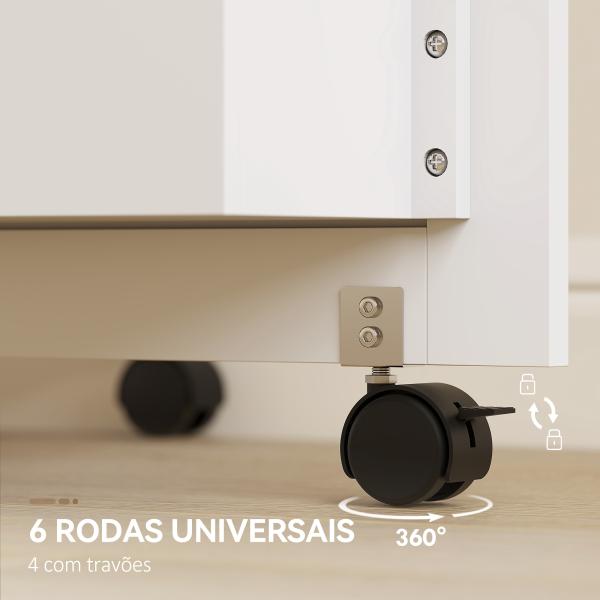 Mesa de Costura Dobrável com 6 Rodas Móvel para Máquina de Costura com 20 Pinos para Fios 4 Compartimentos 160x40x81,5 cm Branco