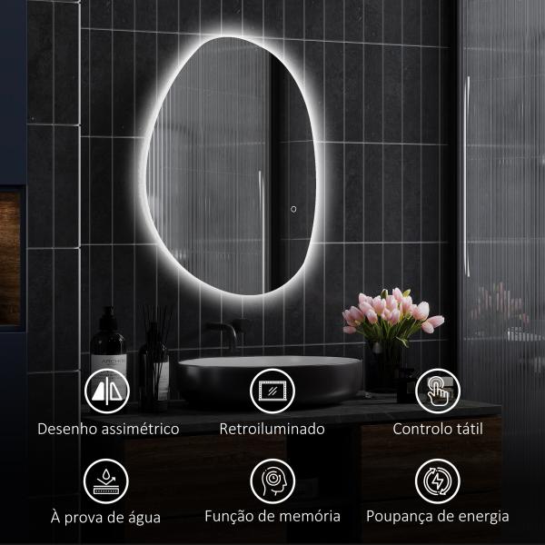 Espelho de Casa de Banho LED 3 Cores de Luz Brilho Regulável Função Anti Embaciamento Função Memória IP44 80x60 cm Prata