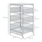 Carrinho Auxiliar com Rodas Carrinho de Armazenamento com 3 Gavetas de Armazenamento 34x29,5x57,5 cm Branco