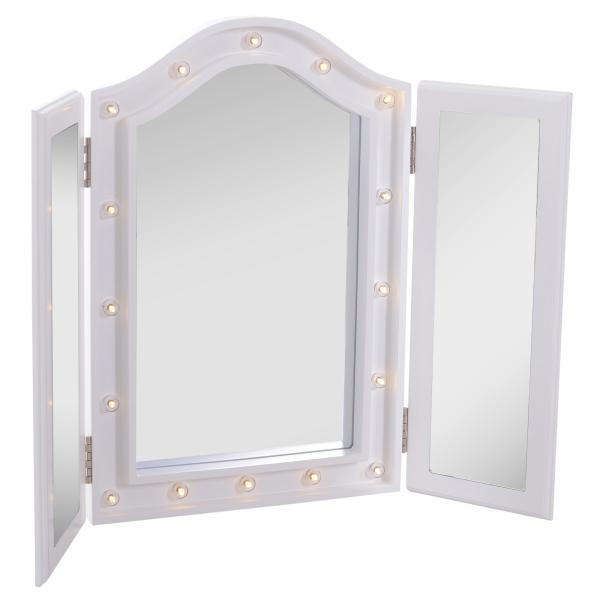 Espelho de Maquilhagem com Luz LED Dobrável Espelho Triplo de Mesa Presente Original para Mulher, 73x53,5x4,5cm