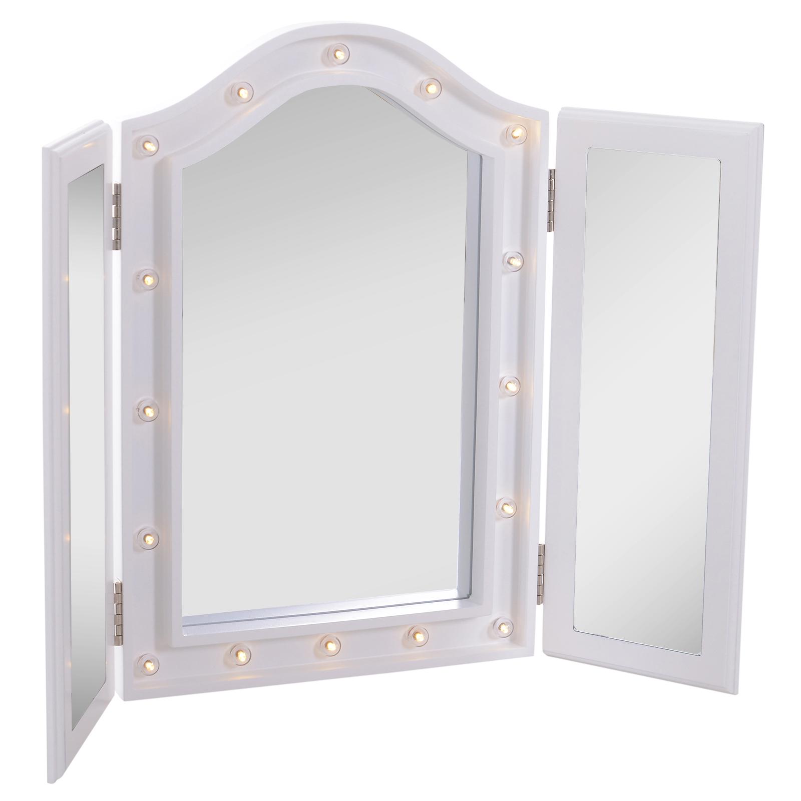 Espelho de Maquilhagem com Luz LED Dobrável Espelho Triplo de Mesa Presente Original para Mulher, 73x53,5x4,5cm
