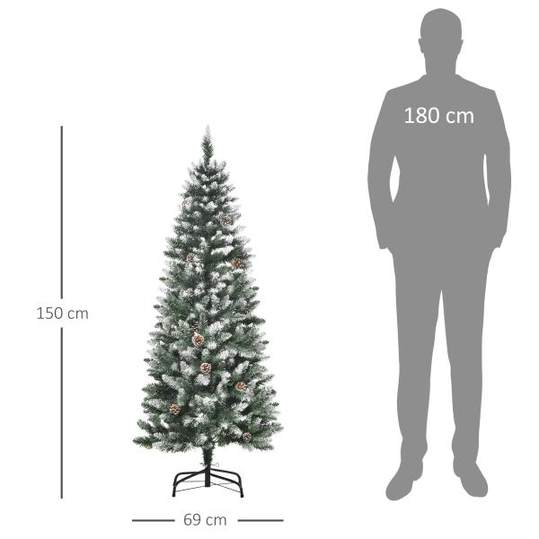 Árvore de Natal Artificial Ø69x150cm com 464 Ramas e 28 Pinhas Folhas de PVC Base Dobrável e Suporte Metálico Decoração de Natal para Interiores Verde
