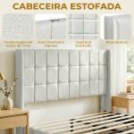Cama de Casal 135x190 cm com Cabeceira Estofada com Laterais e Arrumação Inferior, Bege