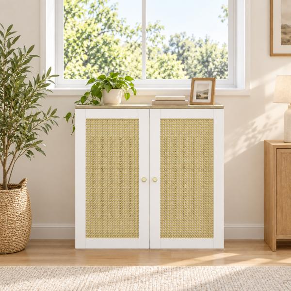 Cobre - radiador com 2 Portas em Rotim para Sala e Quarto 78x19x75 cm Branco