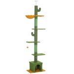 Arranhador para Gatos de Chão a Teto de 230 - 275 cm com Altura Ajustável Postes de Sisal e Bola de Brincar Verde