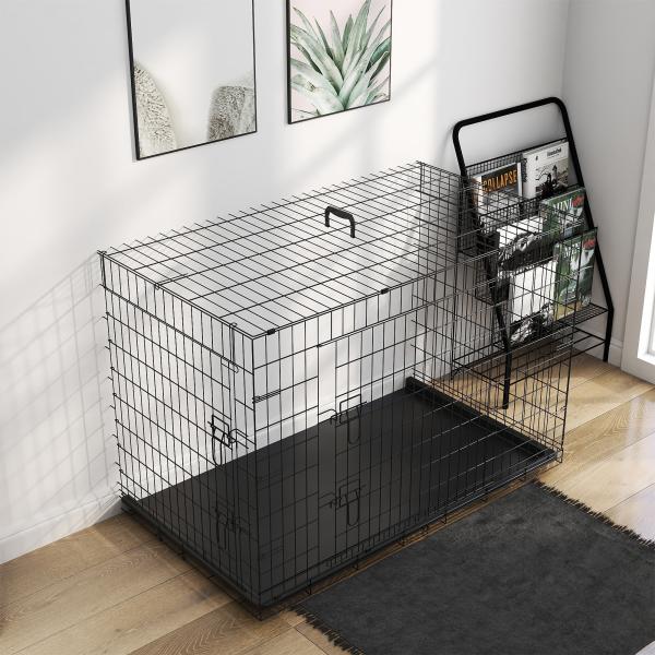 Gaiola para Cães com 2 Portas Gaiola para Animais de Estimação de Arame Dobrável com Alça de Transporte Aço 121x74,5x81cm Preto