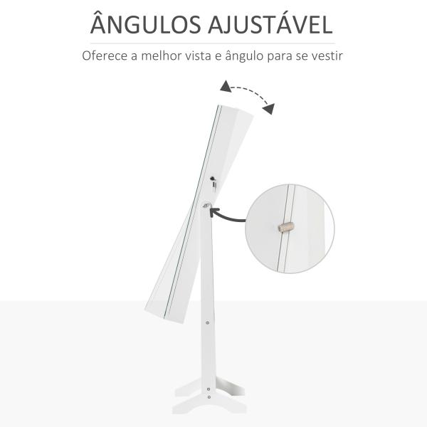 Joalheiro de Pé Armário para Jóias com Fita de Luz LED e Fechadura Magnética Organizador de Jóias com Prateleiras Ranhuras para Anéis Brincos 46x36,5x151,5cm Branco