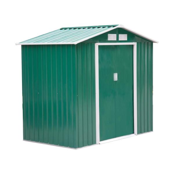 Abrigo de Jardim 213x130x185cm Abrigo de Jardim Metálico de Exterior com 2 Portas Deslizantes e 4 Janelas Verde